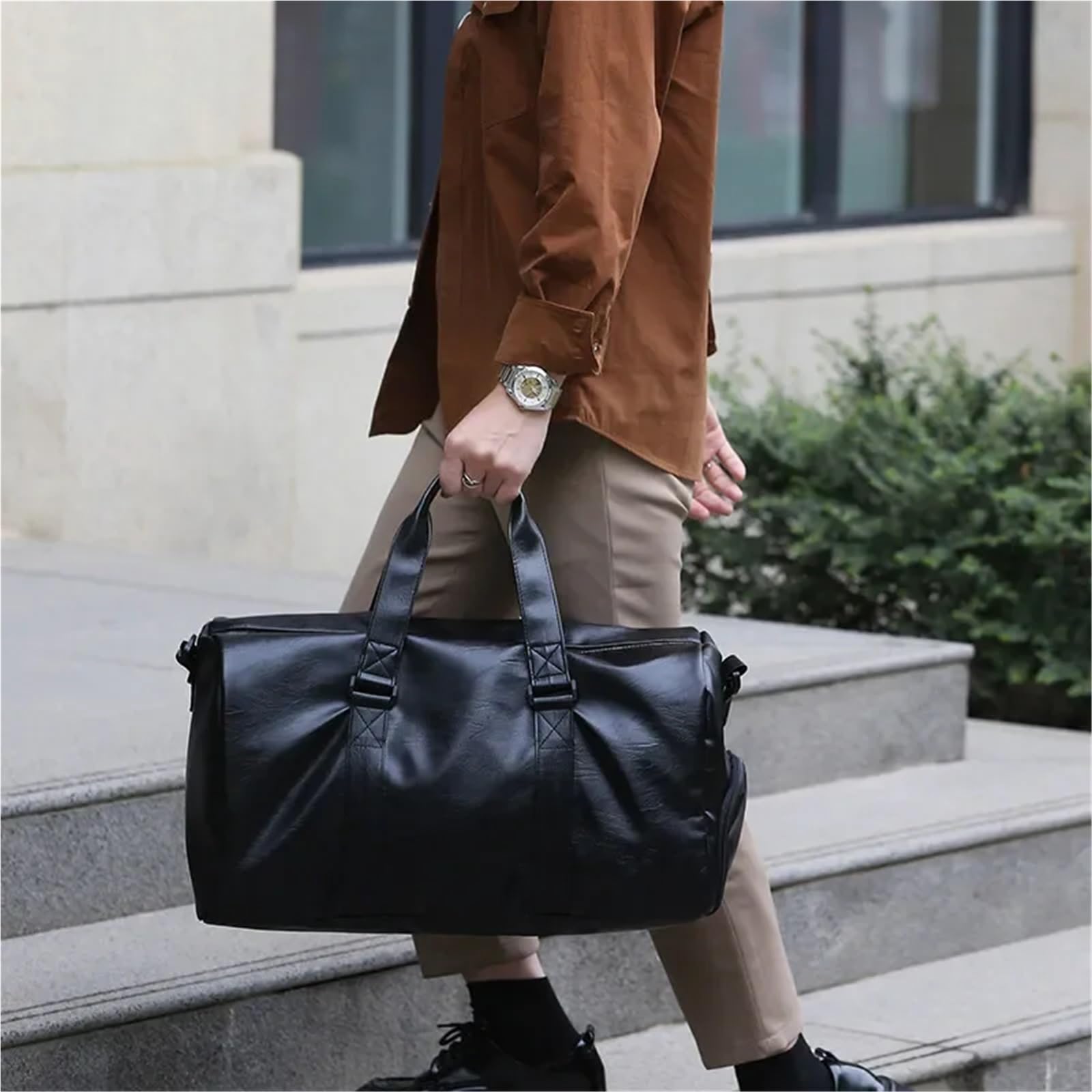 Große Leder-Fitness-Umhängetasche für Herren Große Kapazität Reise Schultertasche Männer Frauen Weiche Leder Handtasche Sport Fitness Tasche(Color 2)