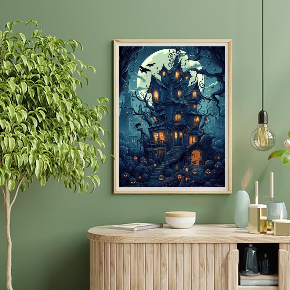 New Year Gift Halloween Castle DIY Diamond Painting Kits for Adults, Full Circle Diamond Art Kits for Wall Decor Halloween Decor for Christmas Valentine's Day 12x16 inch