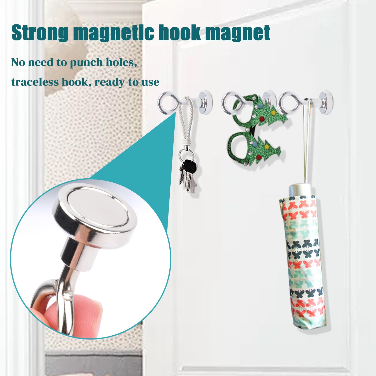 MIN CI 30 Stück Magnethaken Extra Stark 16 mm Neodym Haftkraft 8 kg Magnet mit Haken Magnethalter Magnethalter für Camping Garage Küche Büro