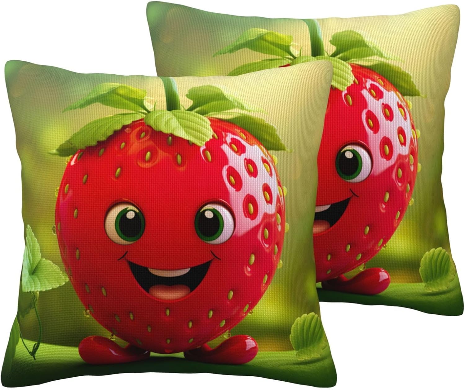 Cartoon Strawberry Imitation Linen Pillowcase -2 Sets, Fashionable Home Decoration, Used for Sofas, Gardens, beds