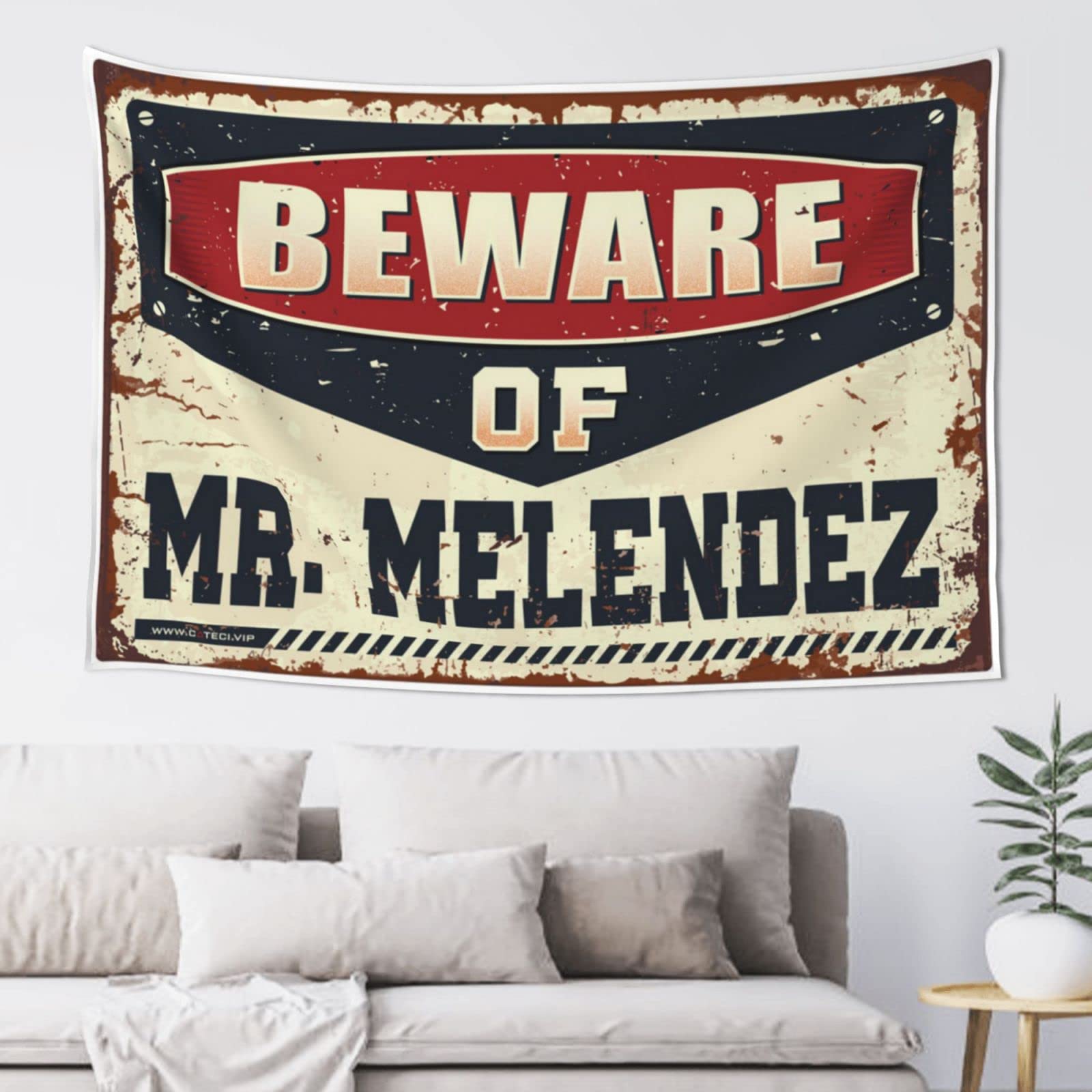 PRAVOXI Tapestries Room Decor Beware Of Mr. Melendez Tapestry Wall Tapestry For Bedroom Beer Decor(75X100CM)
