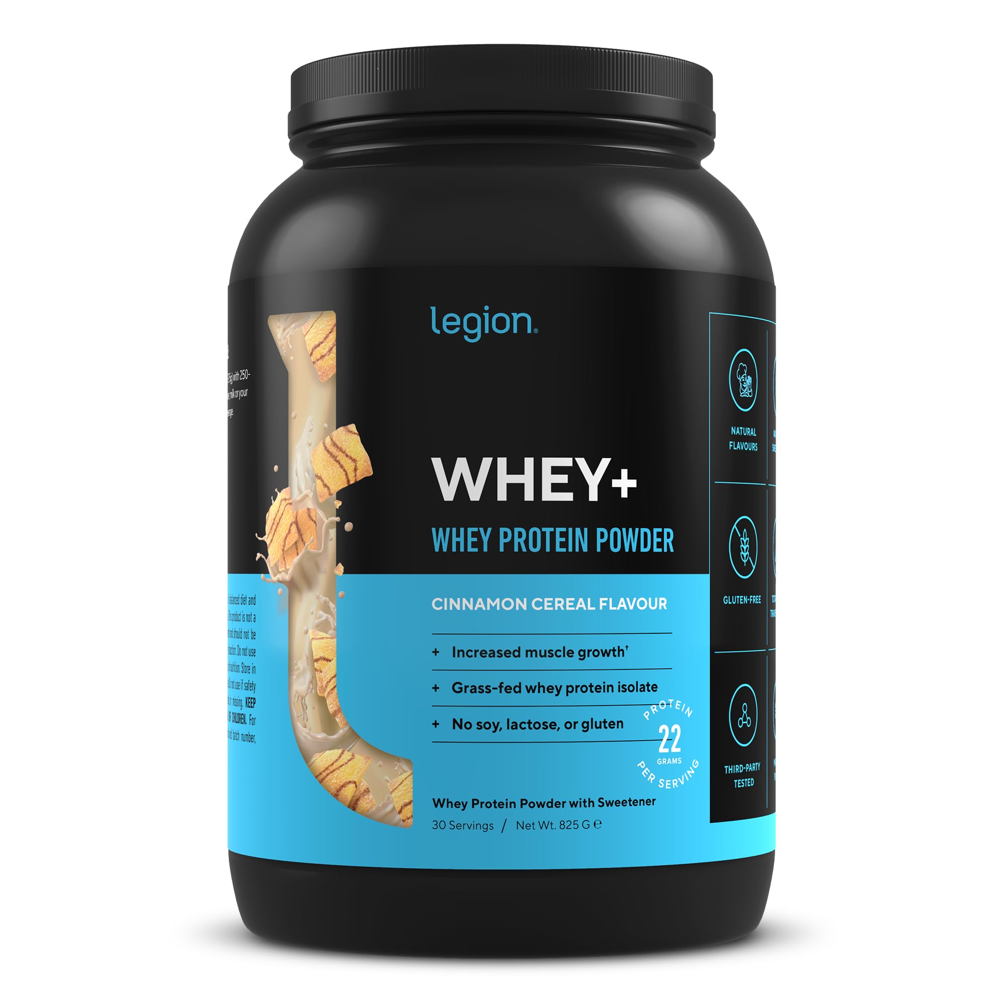 Legion Whey+ Whey Isolate Protein Powder from Grass Fed Cows - Low Carb, Low Calorie, Non-GMO, Lactose Free, Gluten Free, Sugar Free. Great for Weight Loss (30 Servings, Cinnamon Cereal)