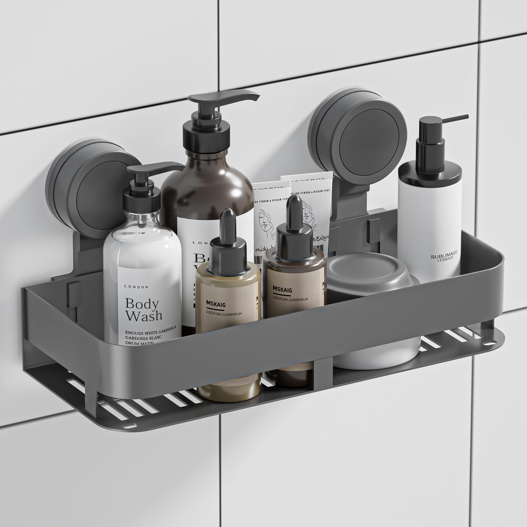 HNVNER Rustproof Shower Caddy Suction, Shower Shelf No Drilling, 10kg Hold
