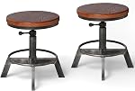 Ensemble de 2-Industrial Bar Tabouret-Rustique Chaises de contre-hauteur pour Kitchen Island-Farmhouse Swivel Siège en bois- réglable 17.7-24inch