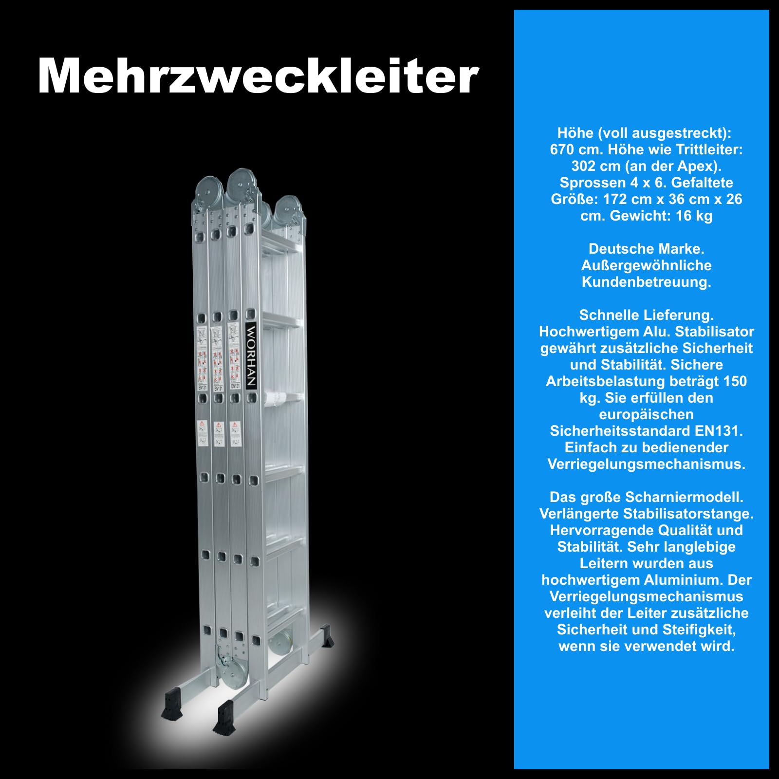 MEHRZWECKLEITER ANLEGELEITER STEHLEITER 670cm AUS Aluminium Leiter 6,7m KS6.7