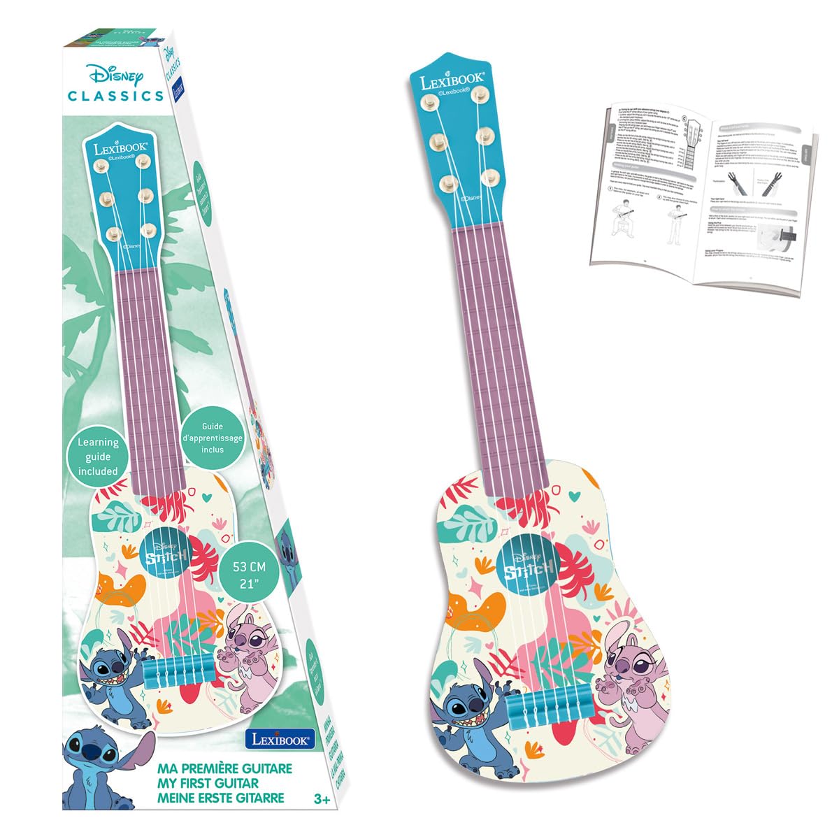 Lexibook, Disney Stitch, Moja Gitara dla Dzieci, 6 Nylonowych Strun, 53 cm, Dołączony Przewodnik, Niebieska, K200D