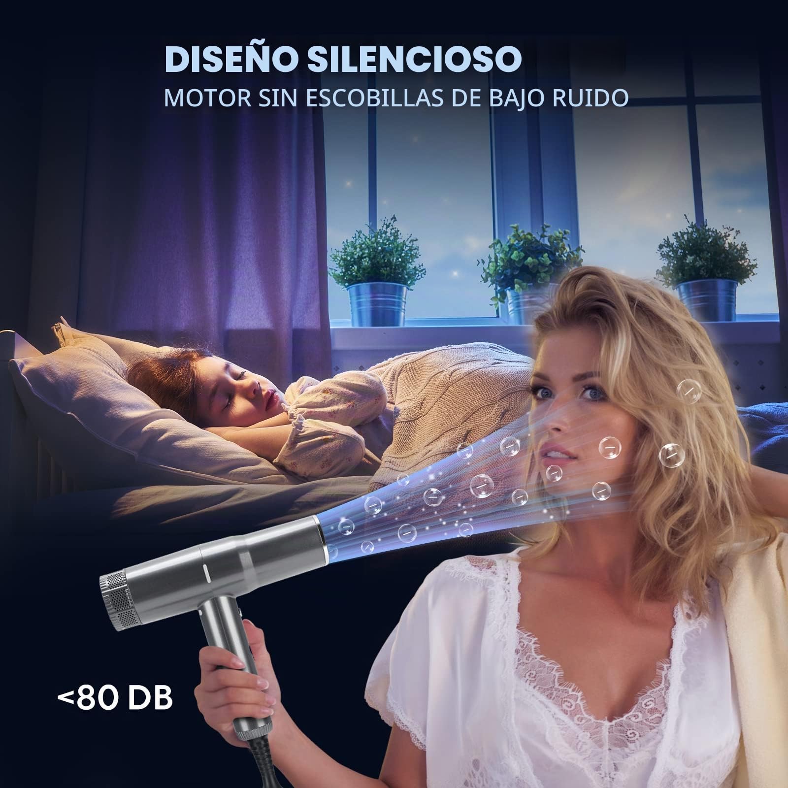 Secador De Pelo Profesional, PARWIN PRO BEAUTY Secador Pelo Ionico Con 110,000 Rpm Motores Sin Escobillas De Bajo Ruido | Secado Rápido | Función De Limpieza | Función De Memoria（gris）