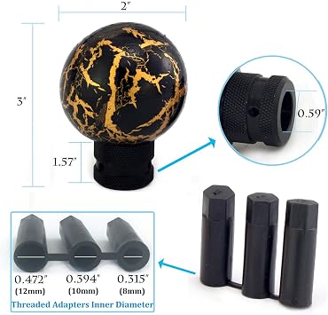 Gear Shifter Handle, Marble Ball Shape MT Car Stick Shift Knob Fit Most Automatic Manual Transmissions, Black