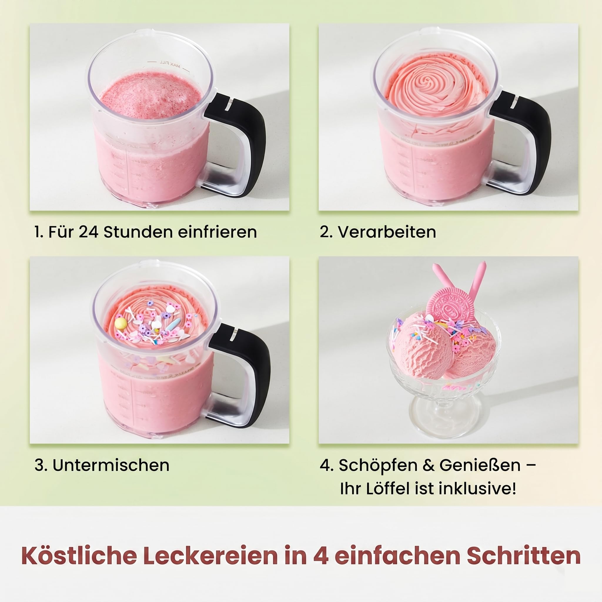 11-in-1 Eismaschine für Zuhause, vollautomatische Eiscreme Maschine mit 3 x 19 oz Bechern, für Gelato, Sorbet, Milchshake, Frozen Joghurt & Mix-ins, bürstenloser Moto Silber