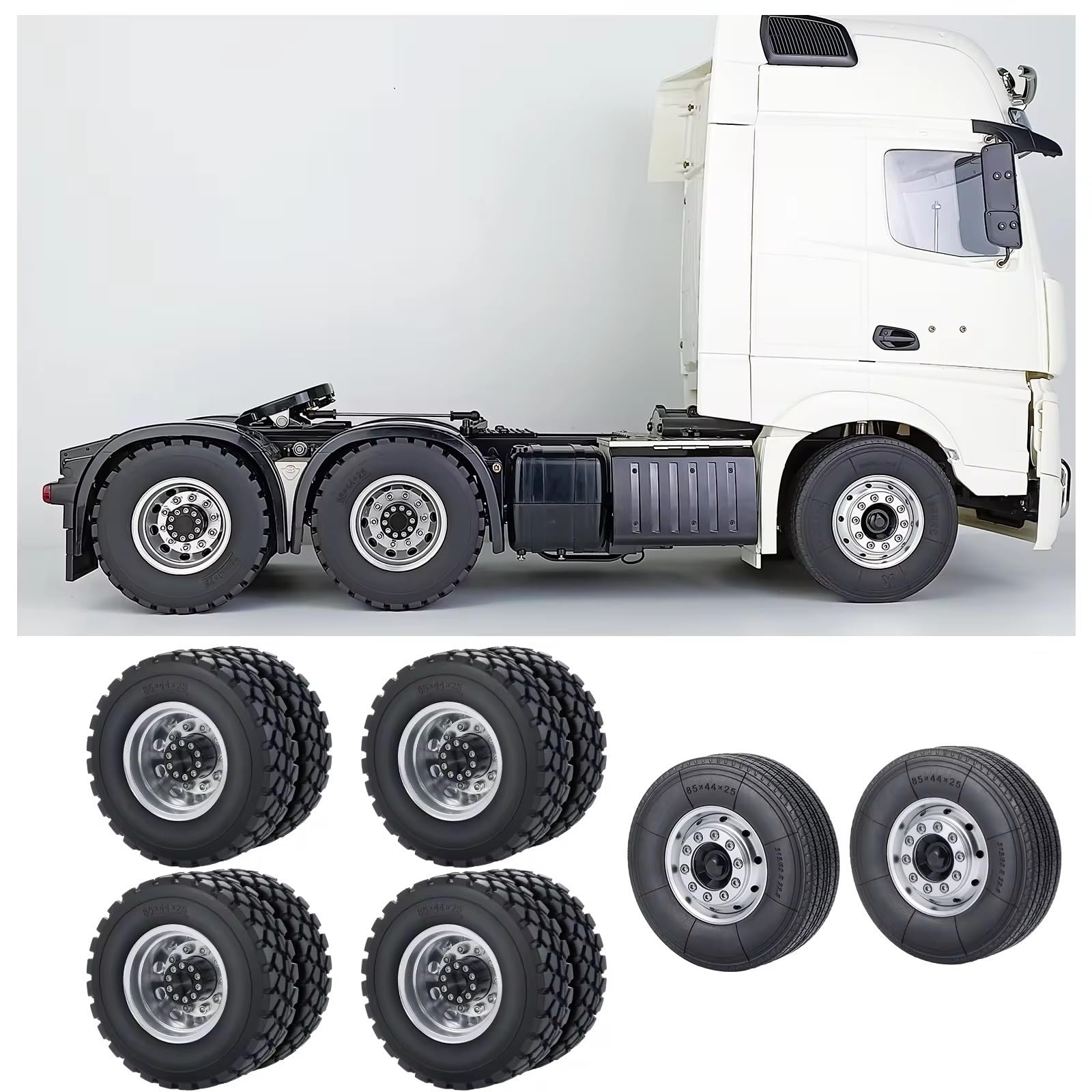Neumáticos Coche RC para Tamiya 6x6 Juego De Neumáticos Ruedas Metal Buje Rueda Delantera Y Trasera Neumático Goma para 1/14 RC Camión Tractor Coche Accesorios