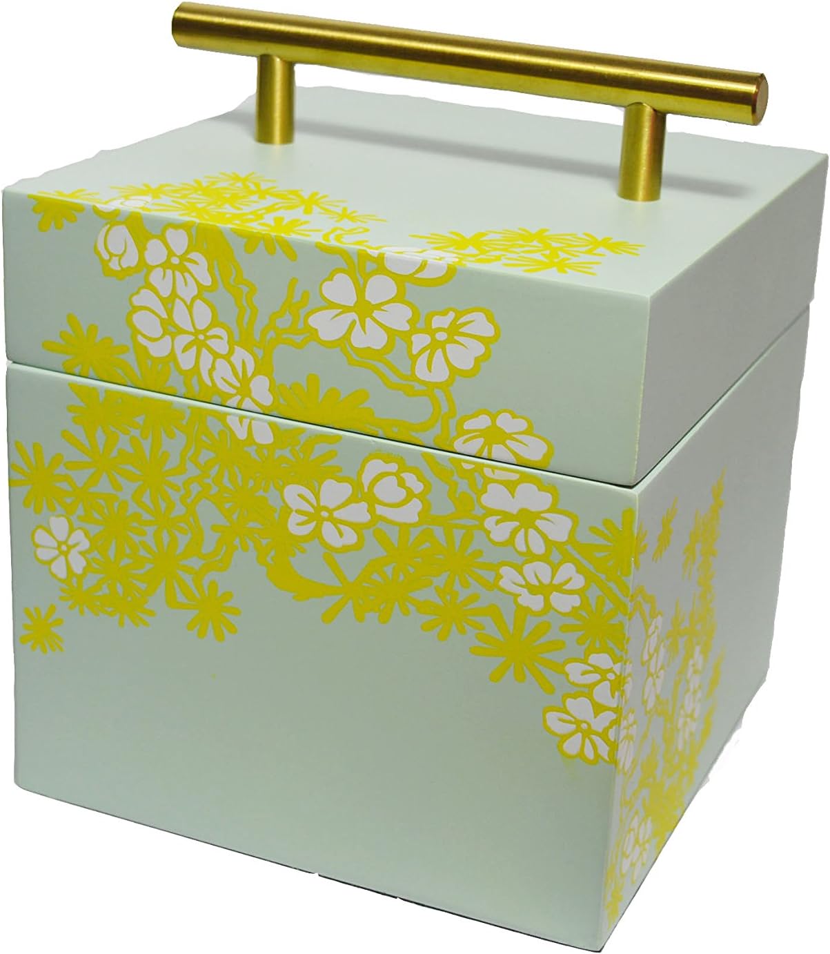 Wooden decoration box keepsafe box laquer box cheery bloom light green paint with metal handle lift lid for home decor wedding study room decor living room decor tall square Cube