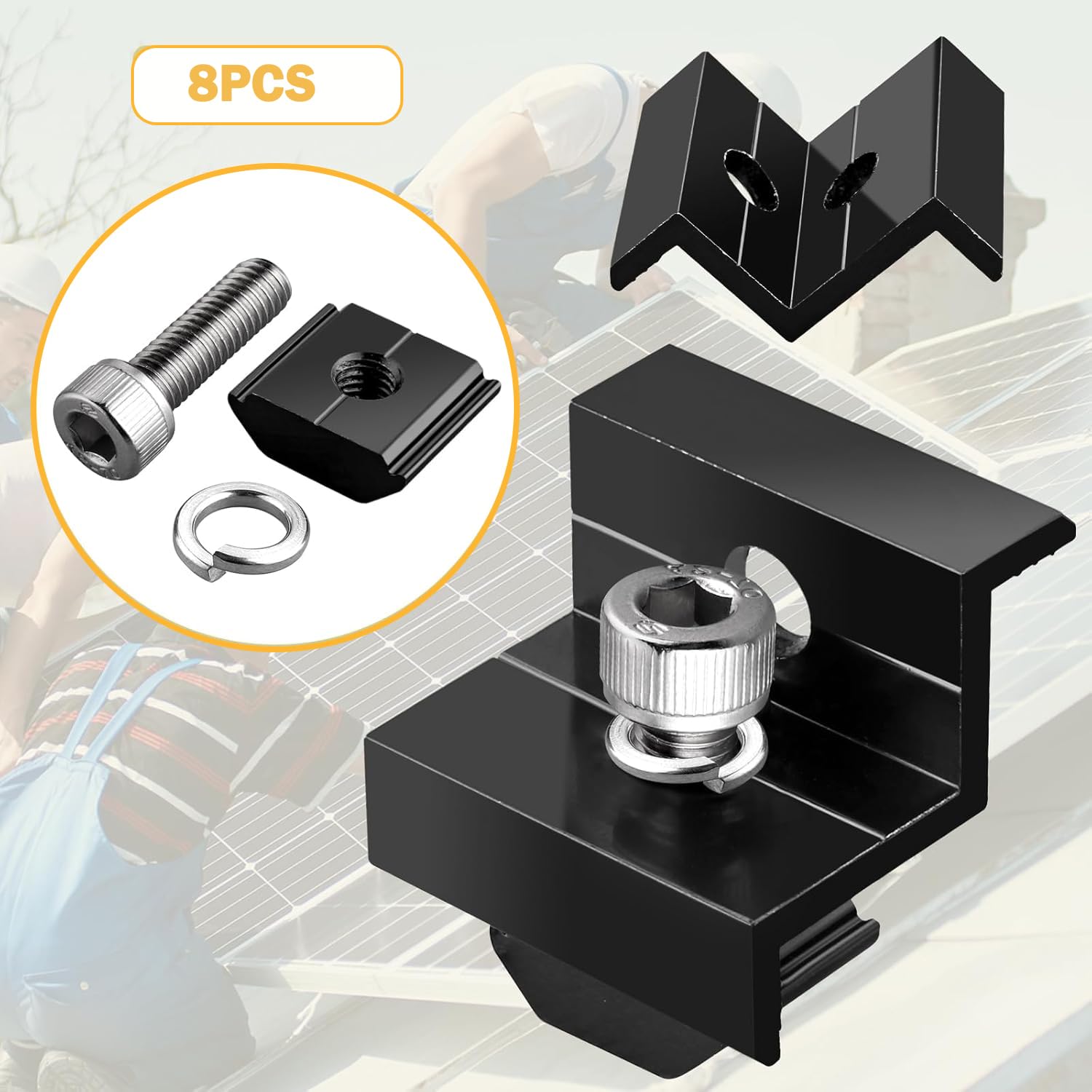 Kit Morsetto Solare Regolabile 30 mm per Pannelli Solari Staffa Z di Montaggio con Dadi e Viti