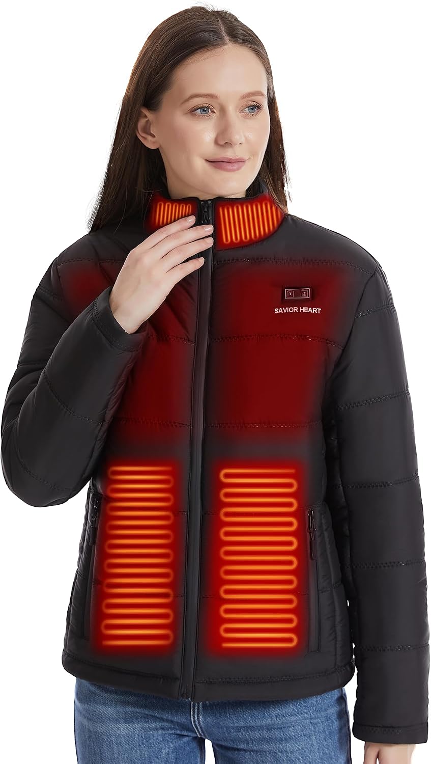 SAVIOR HEAT Women Heated Jacket,Soft & Stylish Cotton Blend,Adjustable Heating Zones for Personalized Comfort,Black,2X-Large