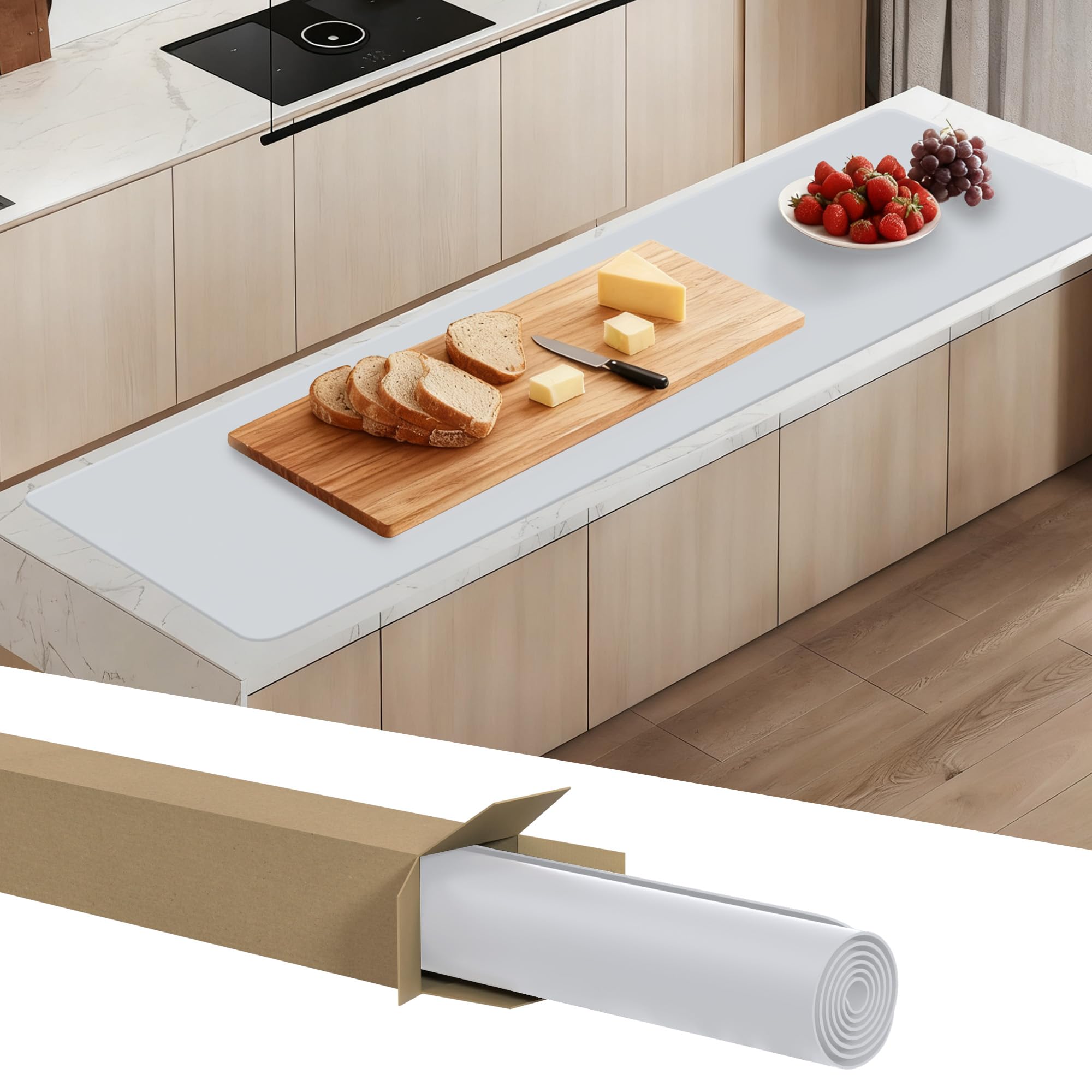 SOSMAR Large Silicone Mats for Worktops 125X40cm, Heat Resistant Waterproof Nonstick Kitchen Counter Protector, Non-Slip Silicone Sheet for Resin, Craft Painting, Table Placemat - Grey