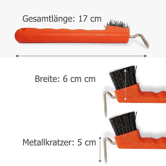 Foto 4 de 6 de Rascador de pezuñas para caballos, burros, cabras, pezuñas con cepillo extra estable y mango ergonómico (rojo)