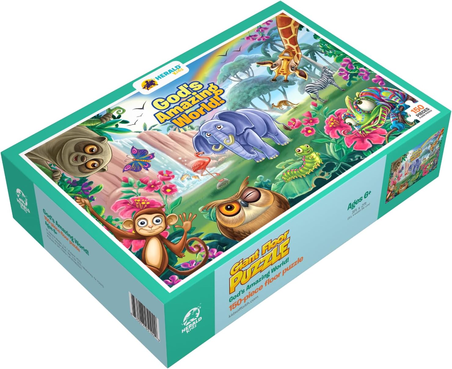 God's Amazing World Giant Floor Puzzle for Kids – 150 Piece Christian Jigsaw (3 x 2 Feet) – Bible Creation Theme with Animals – Religious Activity for Sunday School & Family Game Night (Ages 6+)