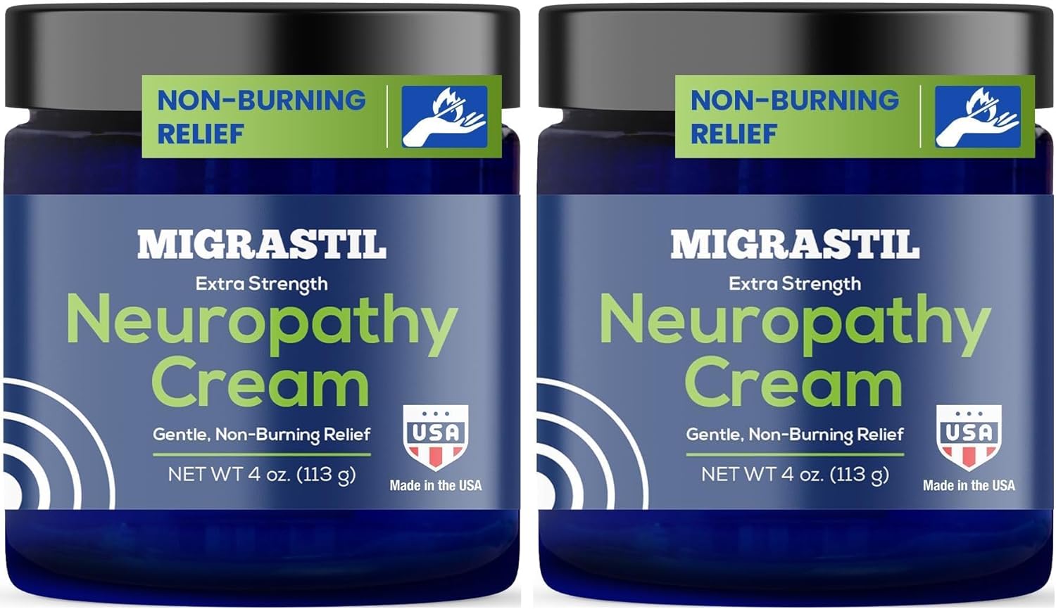 Basic Vigor Migrastil Neuropathy Relief Cream Extra Strength for Feet, Legs, and Hands. Made in The USA. Vegan and Cruelty-Free, Non-Greasy, Gentle, Non-Burning with Cooling Effect (4 oz.) (Pack of 2)