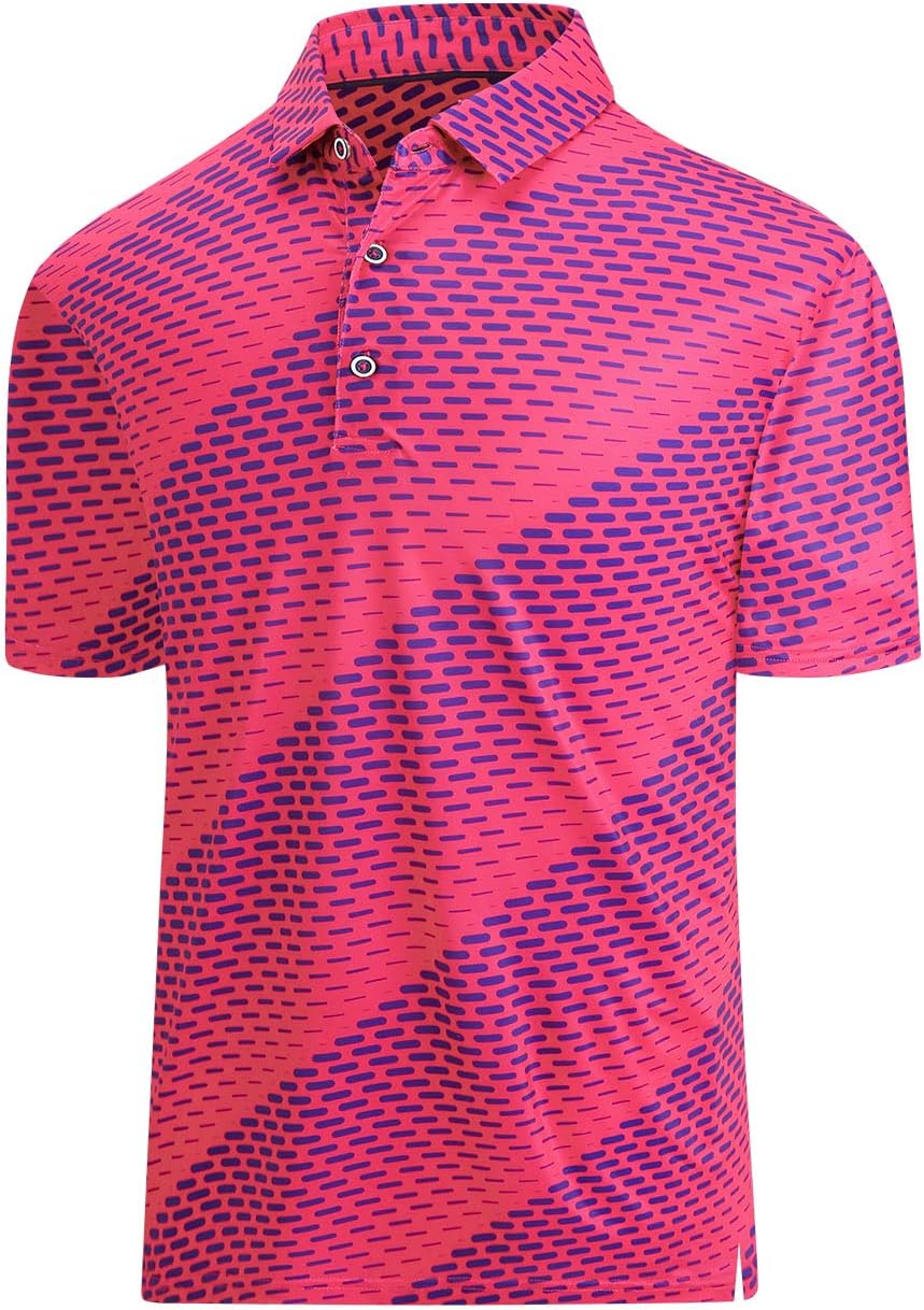 Golf Shirts for Men Dry Fit Print Moisture Wicking Performance Short Sleeve Polo Shirt