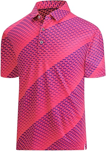 Hodaweisolp Golf Shirts for Men Dry Fit Print Moisture Wicking Performance Short Sleeve Polo Shirt
