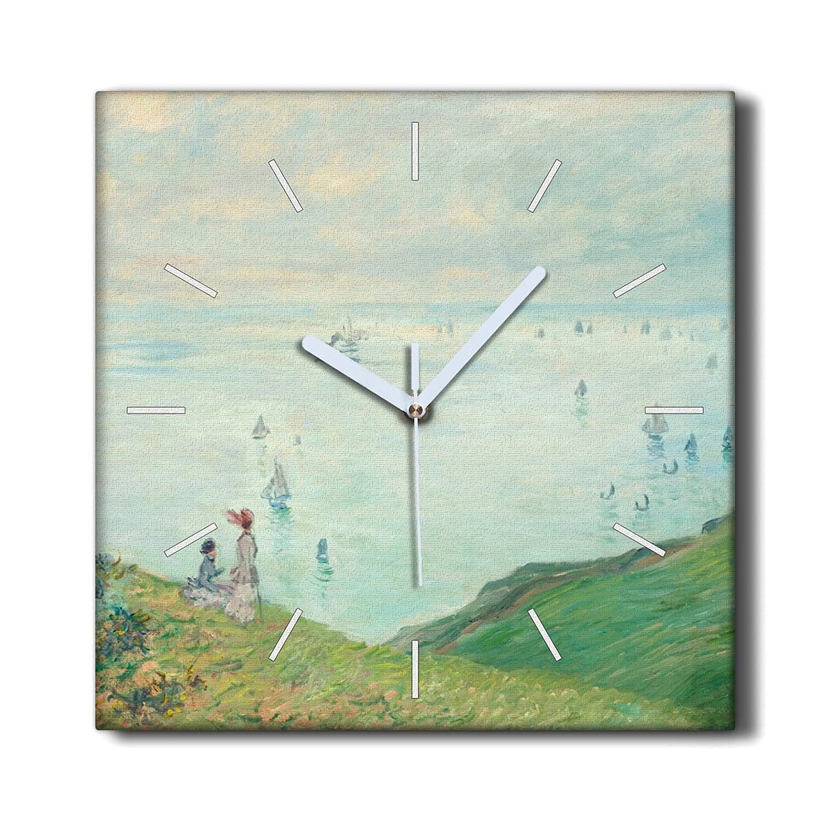 Horloge Murale sans tic-tac 30x30cm en toile Monet pour un salon calme au design impressionniste