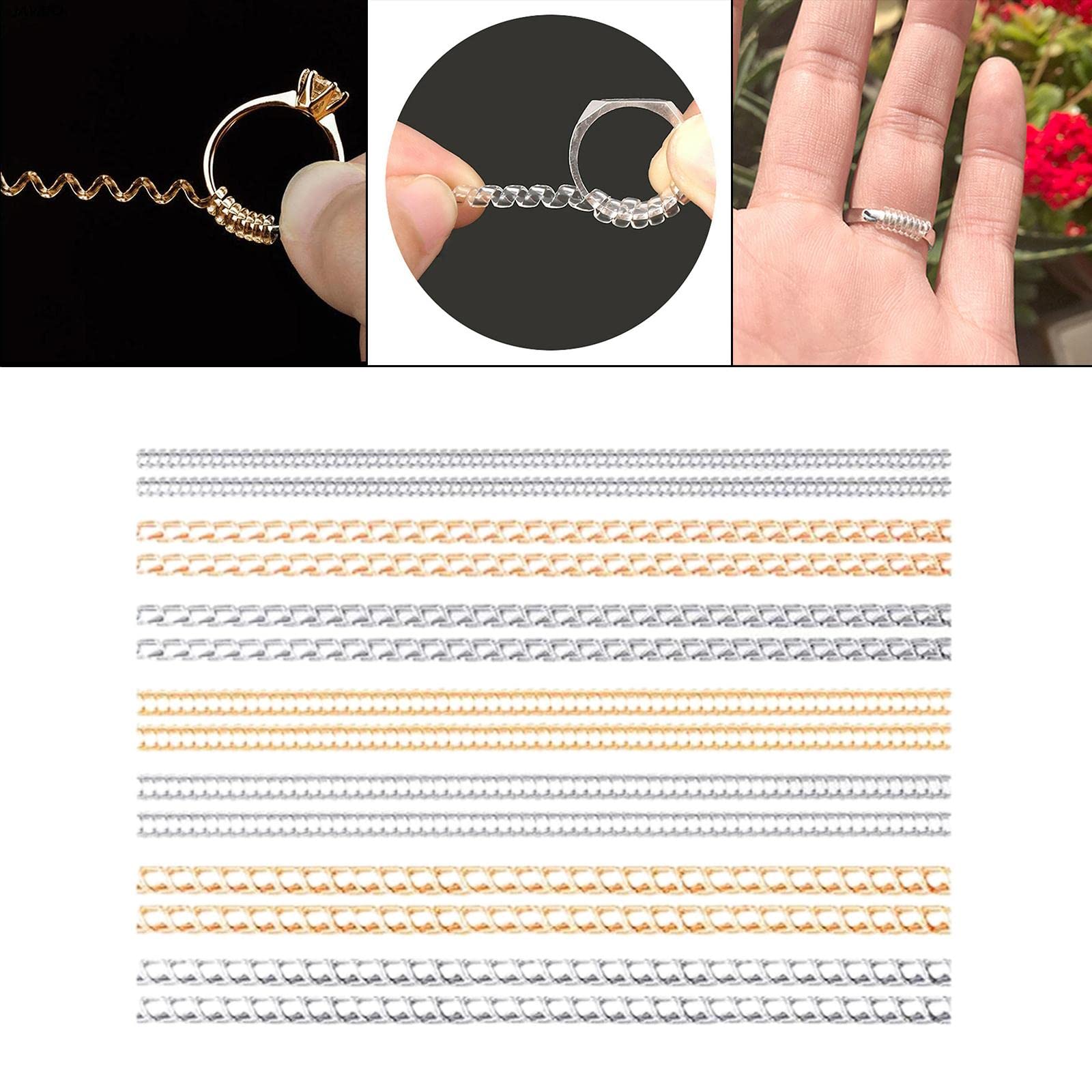 Juego de 10 ajustadores de tamaño de anillo, anillos sueltos, espaciador, 14 piezas, oro y plata, 14 piezas