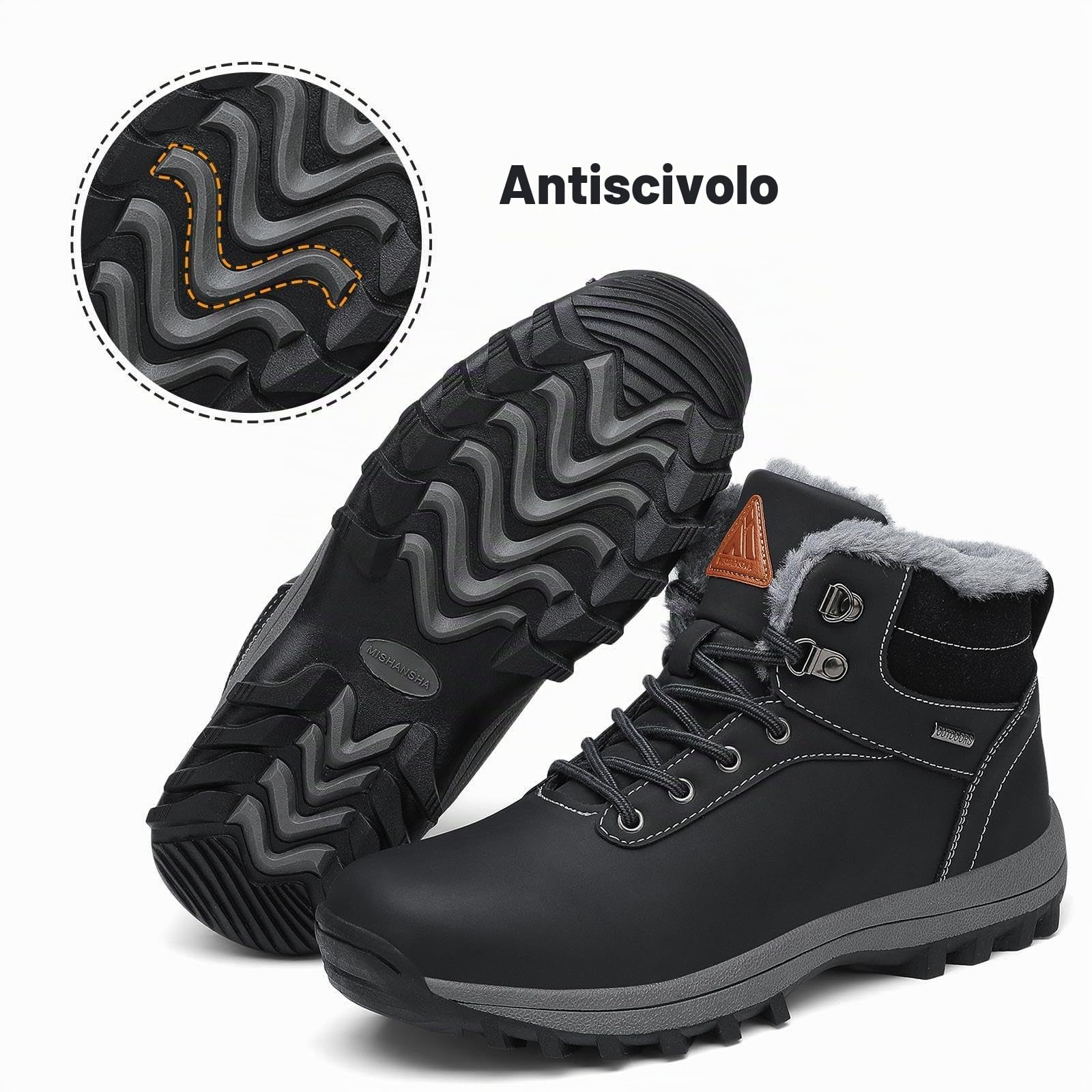 Mishansha Scarpe Uomo Donna Invernali Impermeabili Antiscivolo Stivaletti Invernali con Pelo, Gr.36-48