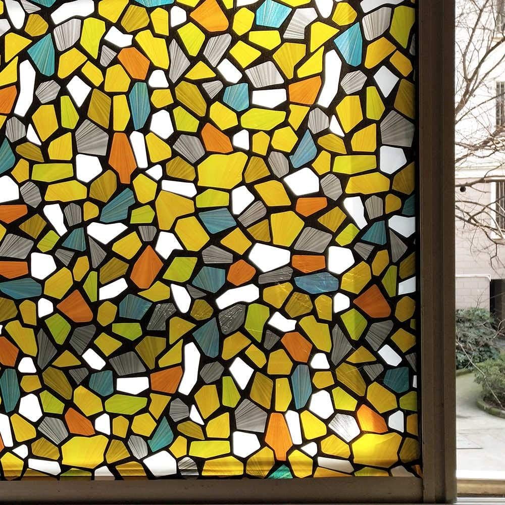 CVANU Premium Decorative Frosted Window Film with Colorful Mosaic Pattern Design | Privacy Glass Sticker for Home, Office & Balcony Windows (12x100inch)