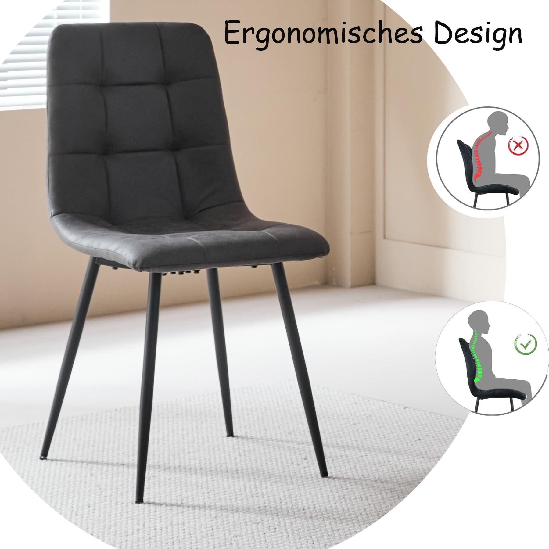 GrandCA HOME Set di 6 Sedie da Pranzo Moderne Sedie da Cucina con Gambe in Metallo, Sedie da Pranzo Imbottite Tessuto Impermeabile Leathaire Technology, Grigio Scuro-KJ