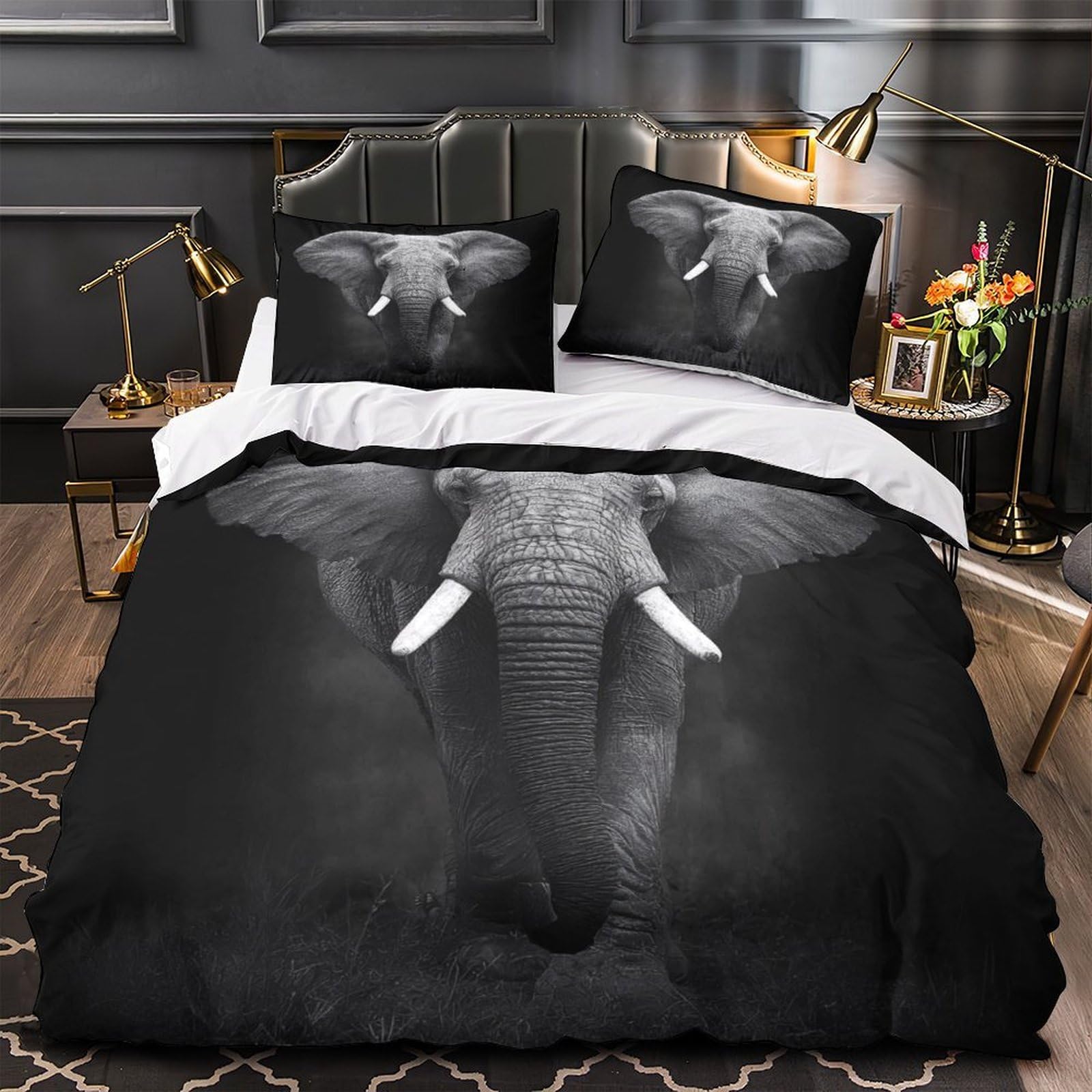 Housse de couette éléphant King 220x240 cm mandala coloré en microfibre