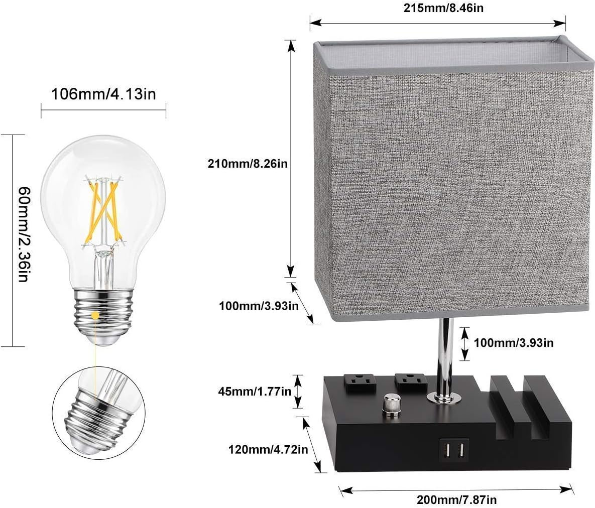 EVISTR Table Lamp LT8286 dimensions
