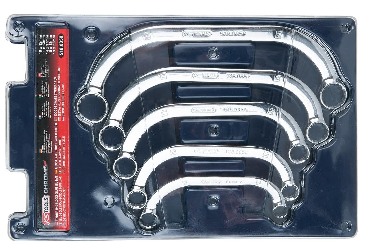 KS Tools 518.0850 CHROMEplus Zestaw gietych kluczy oczkowych, 5-szt, 10x12-19x22mm