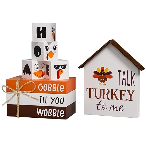 Thanksgiving Decorations Turkey Faux Books, 8 Pcs Fall Tiered Tray