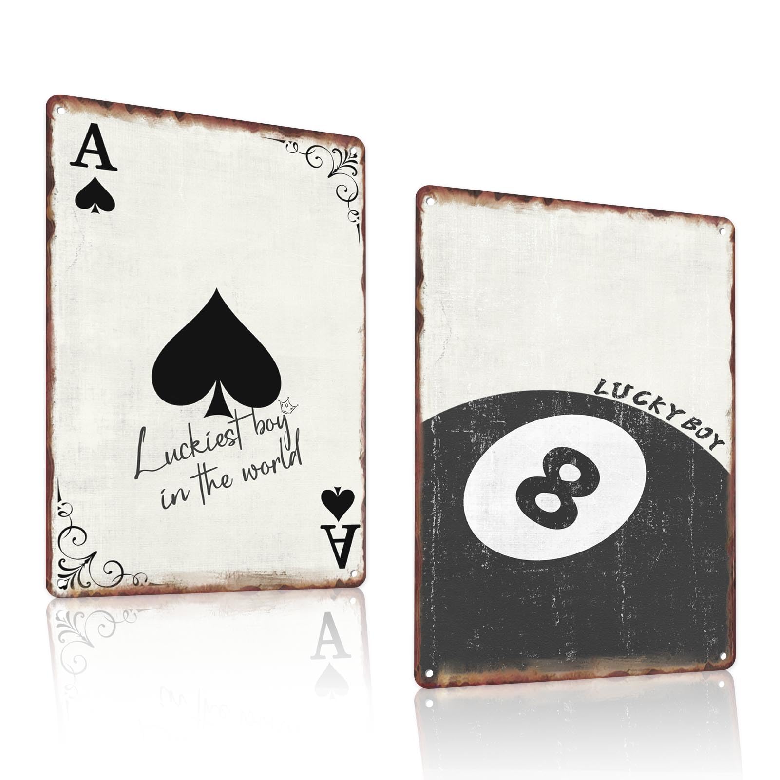 Disco Black 8 Ball Poker Tin Sign Set, 12x8 Inch Boys