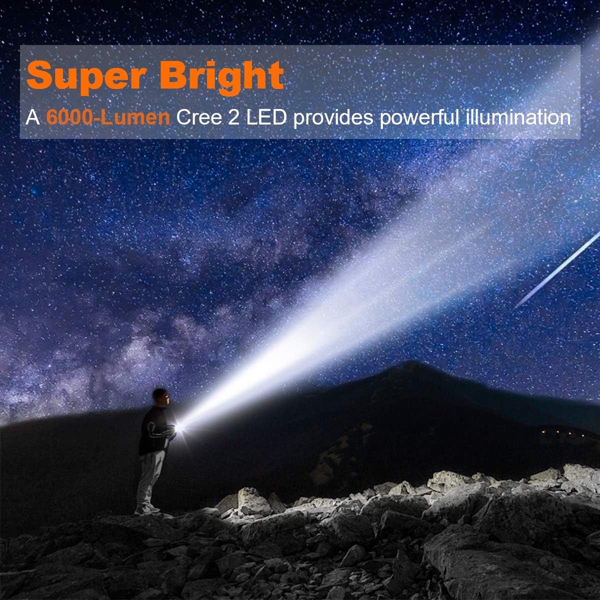 Rechargeable Spotlight, Super Bright 6000 Lumens LED Searchlight Handheld, Foldable Tripod and Storage Bag, Flashlight Power Bank Function Outdoor Spotlight Flashlight Camping Flood Searchlight