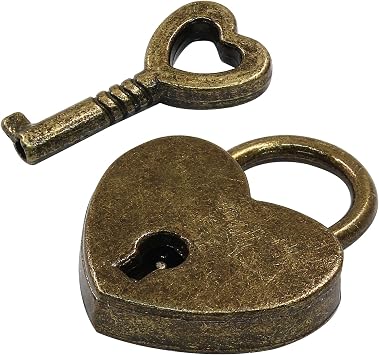 Waziaqoc Mini Antique Bronze Heart Shaped Padlock with Key, Small Metal Padlock Decorative Locks, Jewelry Box, Storage Box, Suitcase, Handbag