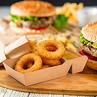 Vista 6 de SOUJOY Paquete de 100 bandejas para servir alimentos, 2 compartimentos, bandeja de nacho kraft desechable, cartón resistente a la grasa, contenedor