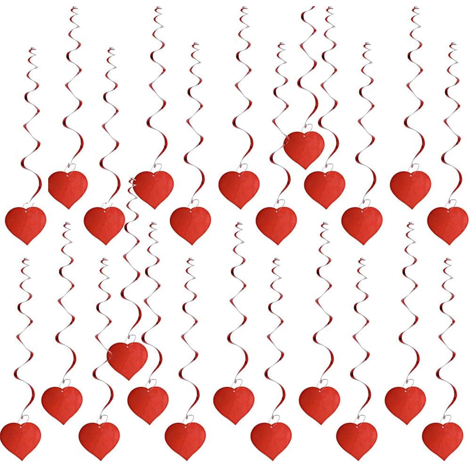 SERWOO 24pcs Corazón Guirnalda Colgante Espiral PVC Decorativa Decoración Adorno Boda Fiesta San Valentín Navidad Bautizo Techo Ventana Puerta (Largo: 86cm) (24pcs, Corazón, Rojo)