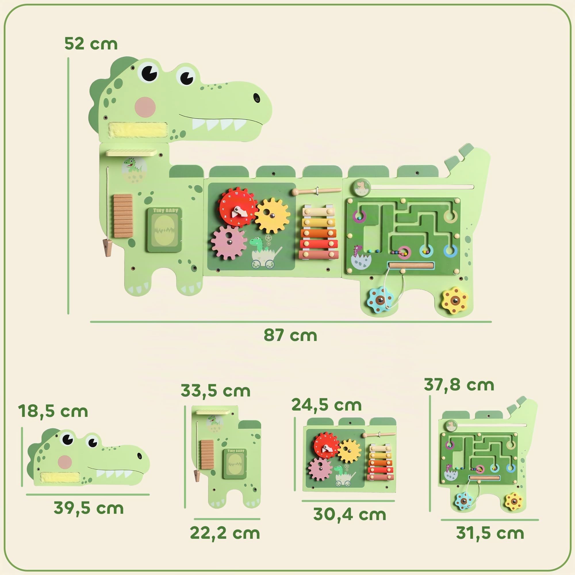 AIYAPLAY Busy Board Jouet Tableau d'Activités Dinosaure 2+ Ans Vert