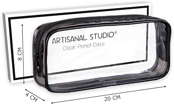 Clear Pencil Case Large - Transparent Exam Pencil Case with Black Trim – See Through Exam Pouch for School & Office Supplies, Multipurpose Organizer for Pens, Makeup, Accessories