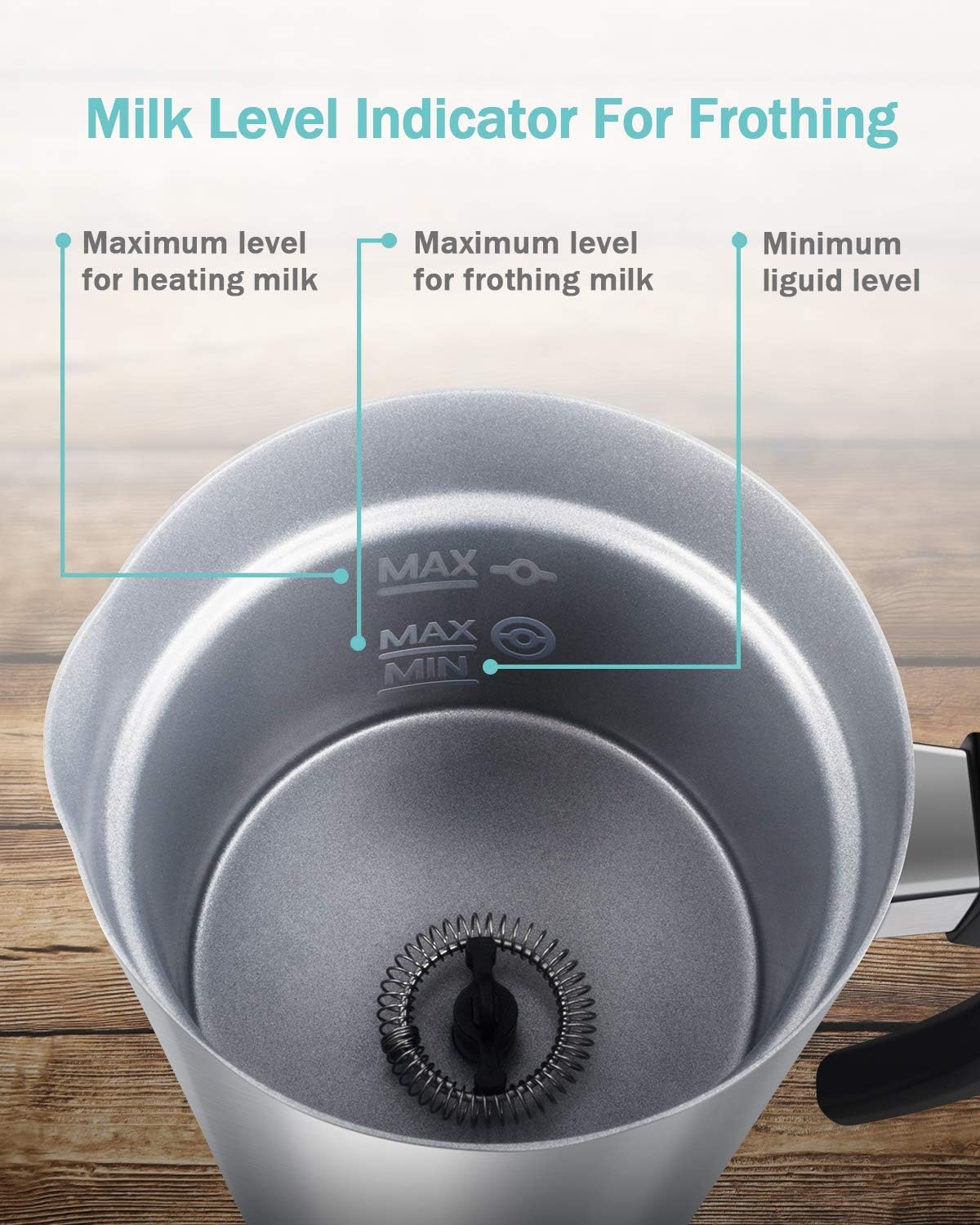 EZBASICS Milk Frother, Milk Steamer Foam Maker for Coffee, Latte, Hot Chocolates, Cappuccino, Electric Milk Frother Stainless Steel, Automatic Hot and Cold Milk Frother Warmer with Heat Froth Whisks: Home & Kitchen