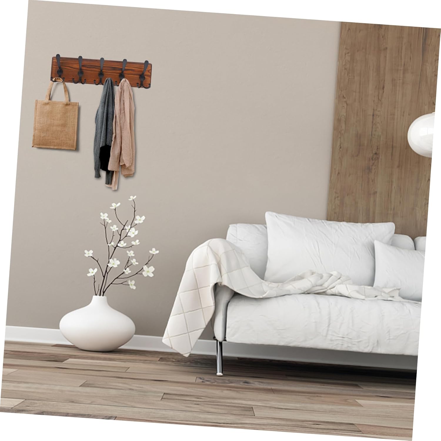 Amosfun Wall Mounted Wooden Hanger for Keys Hats Towels Robes Vintage Style Coat Rack Multi-Hooks for Organized Entryway Bathroom Hallway Use