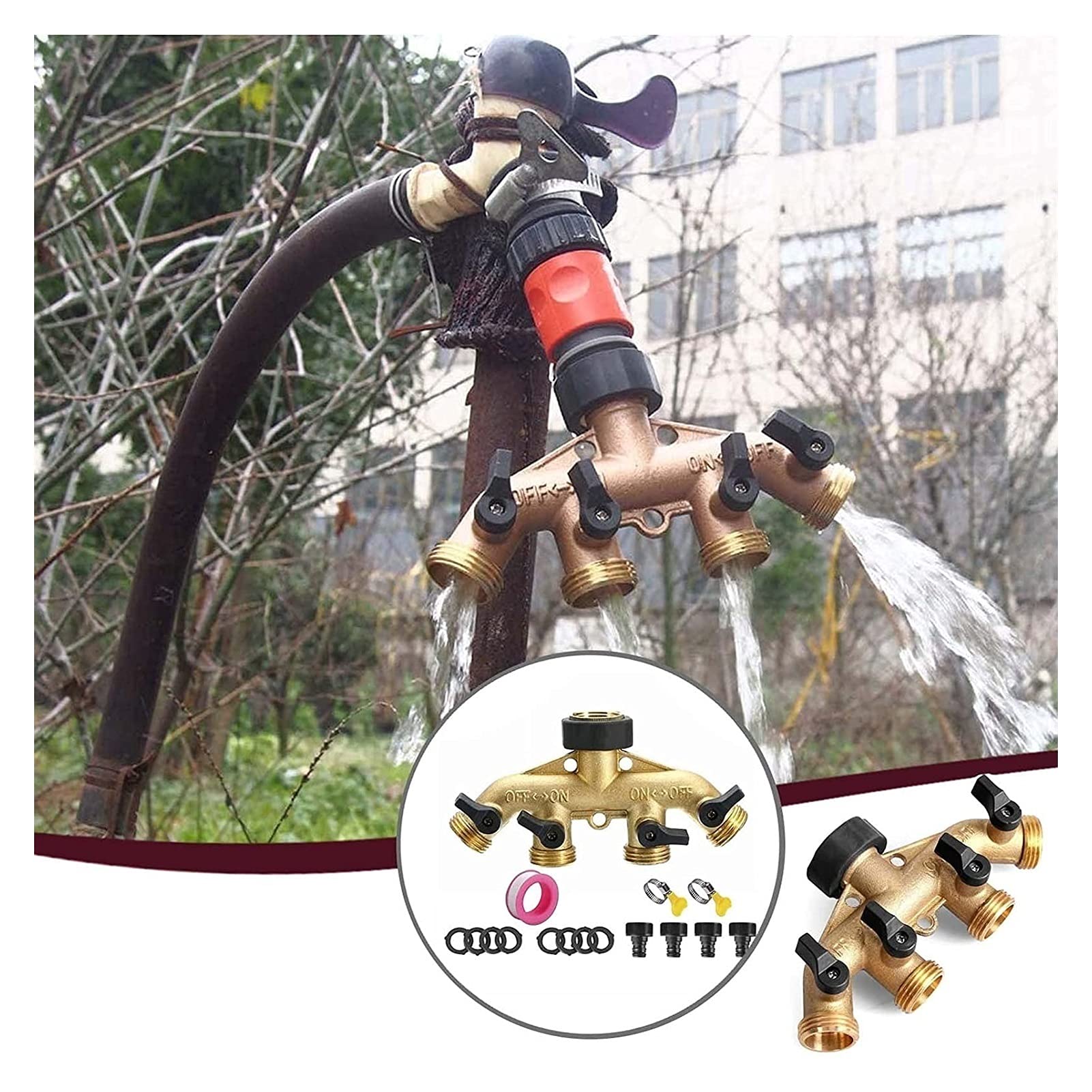Splitter de la Manguera de latón de 4 vías, colector del Grifo de la Manguera de latón de 3/4 ", Conector Adaptador de Manguera de jardín para riego de riego de jardín