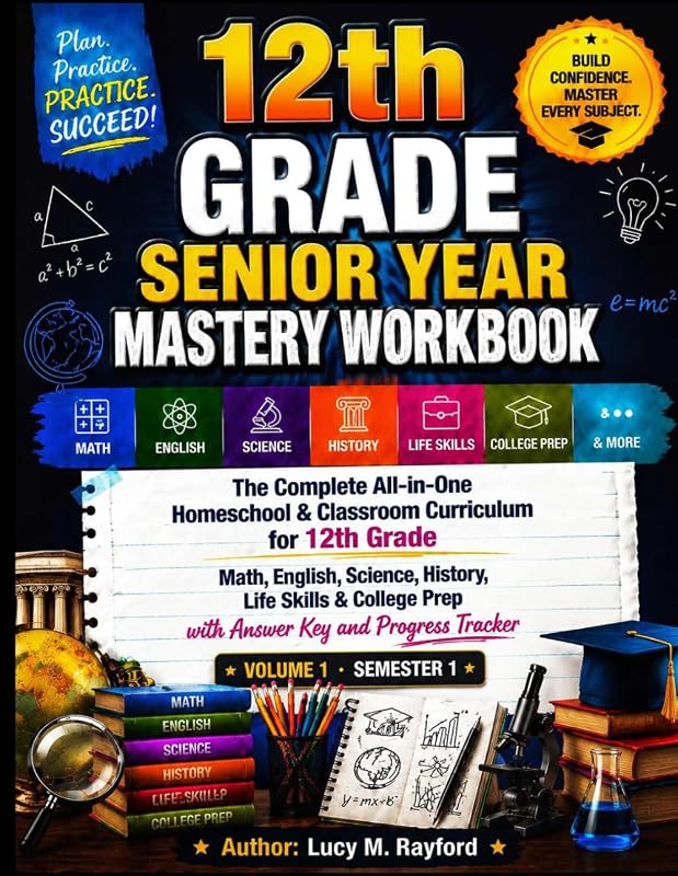12th Grade SENIOR YEAR MASTERY WORKBOOK: The Complete All-in-One Homeschool & Classroom Curriculum for 12th Grade Math, English, Science, History, ... Key & Tracker (All in one Academic Mastery)