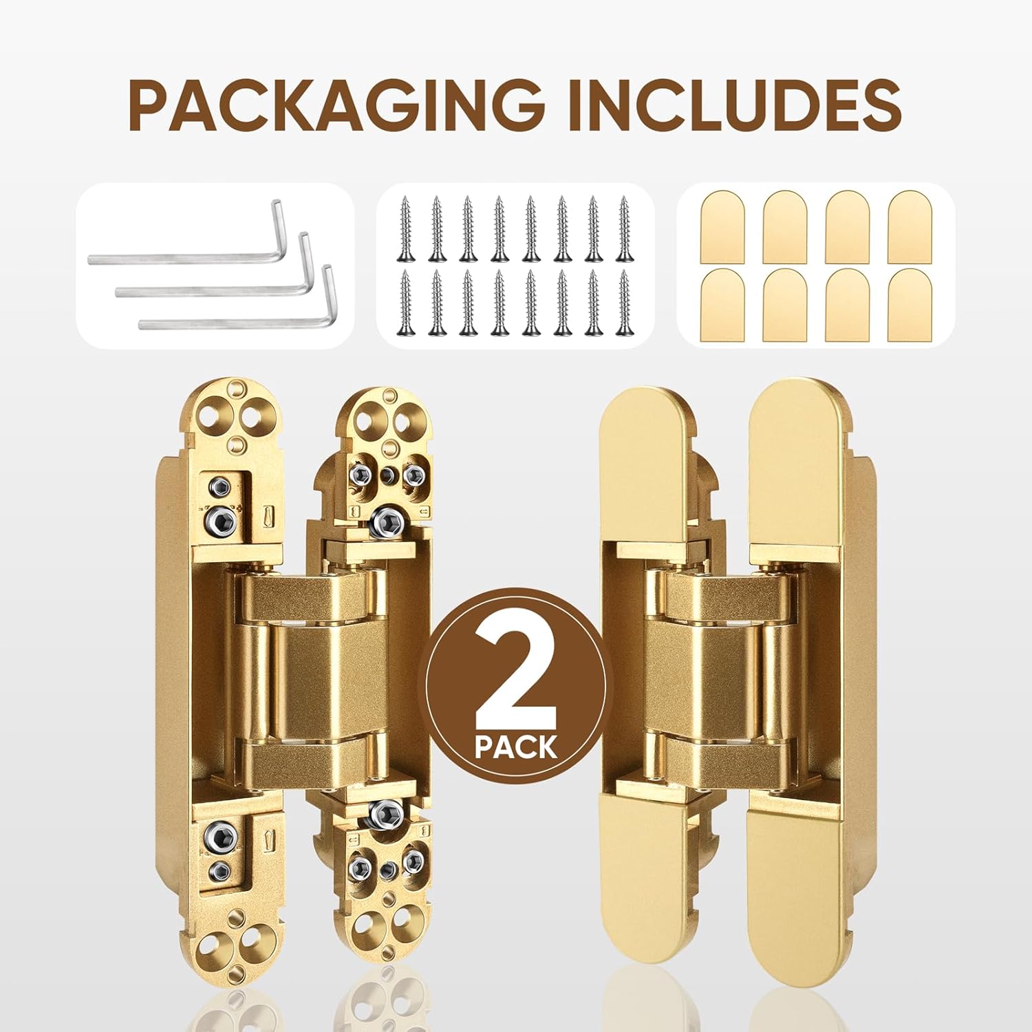 6inch Hidden Door Hinges(2Pcs)- 3 Way Adjustable Invisible Door Hinges,180 Degree Swing Heavy Duty Concealed Hinges (Load-Bearing Up to 88Lbs) (Gold)