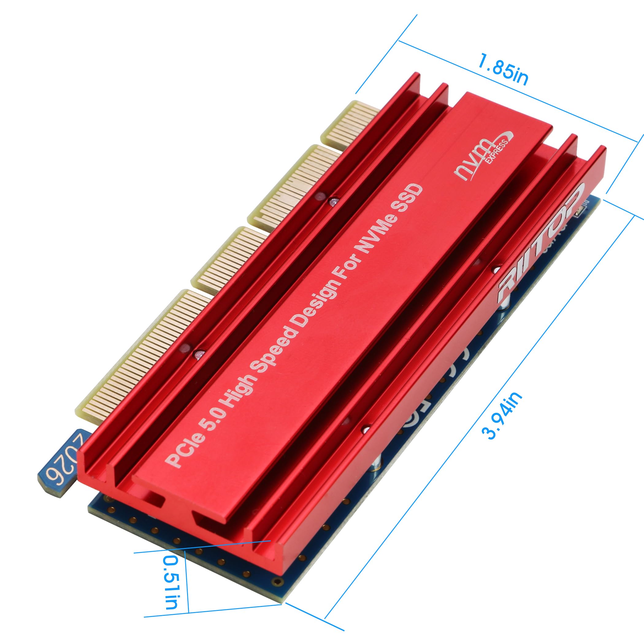NVMe PCIe Adapter, RIITOP M.2 NVMe to PCI-e 5.0 x4/x8/x16 Card with Heat Sink for M.2 (M Key) SSD 2280/2260/2242/2230 [Upgraded]
