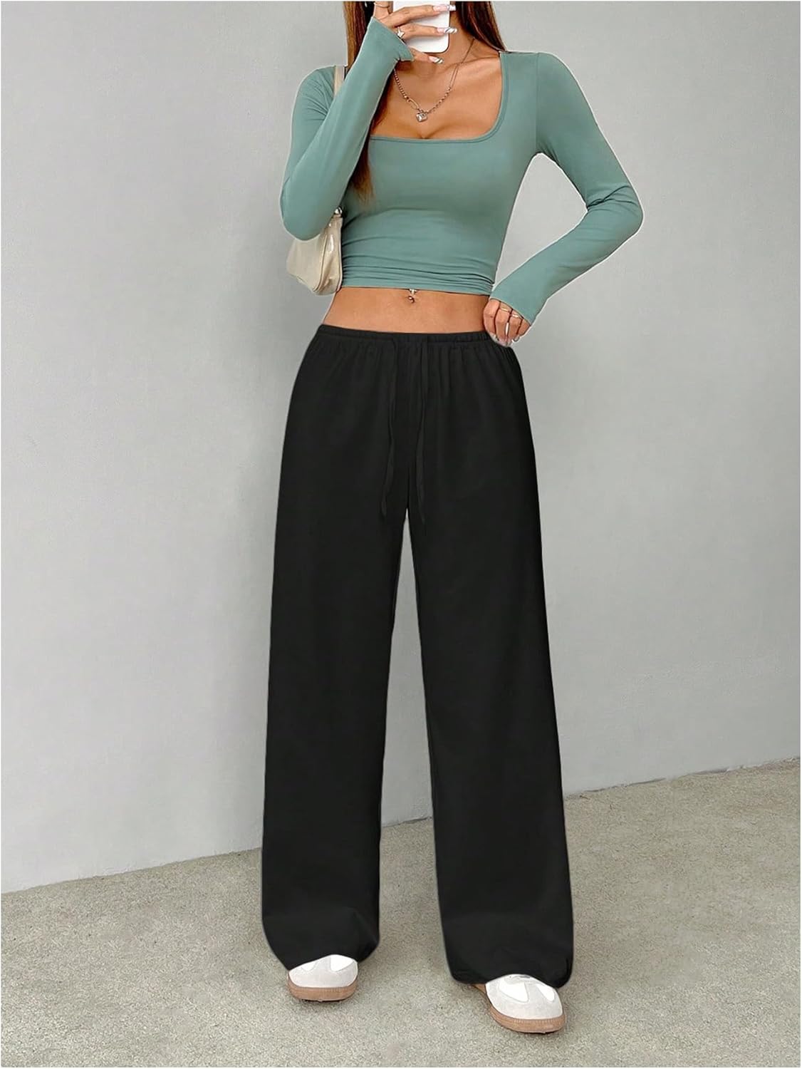 Women's Straight Leg Baggy Pants Drawstring Waist Casual Sweatpants Workout Trousers - Image 5