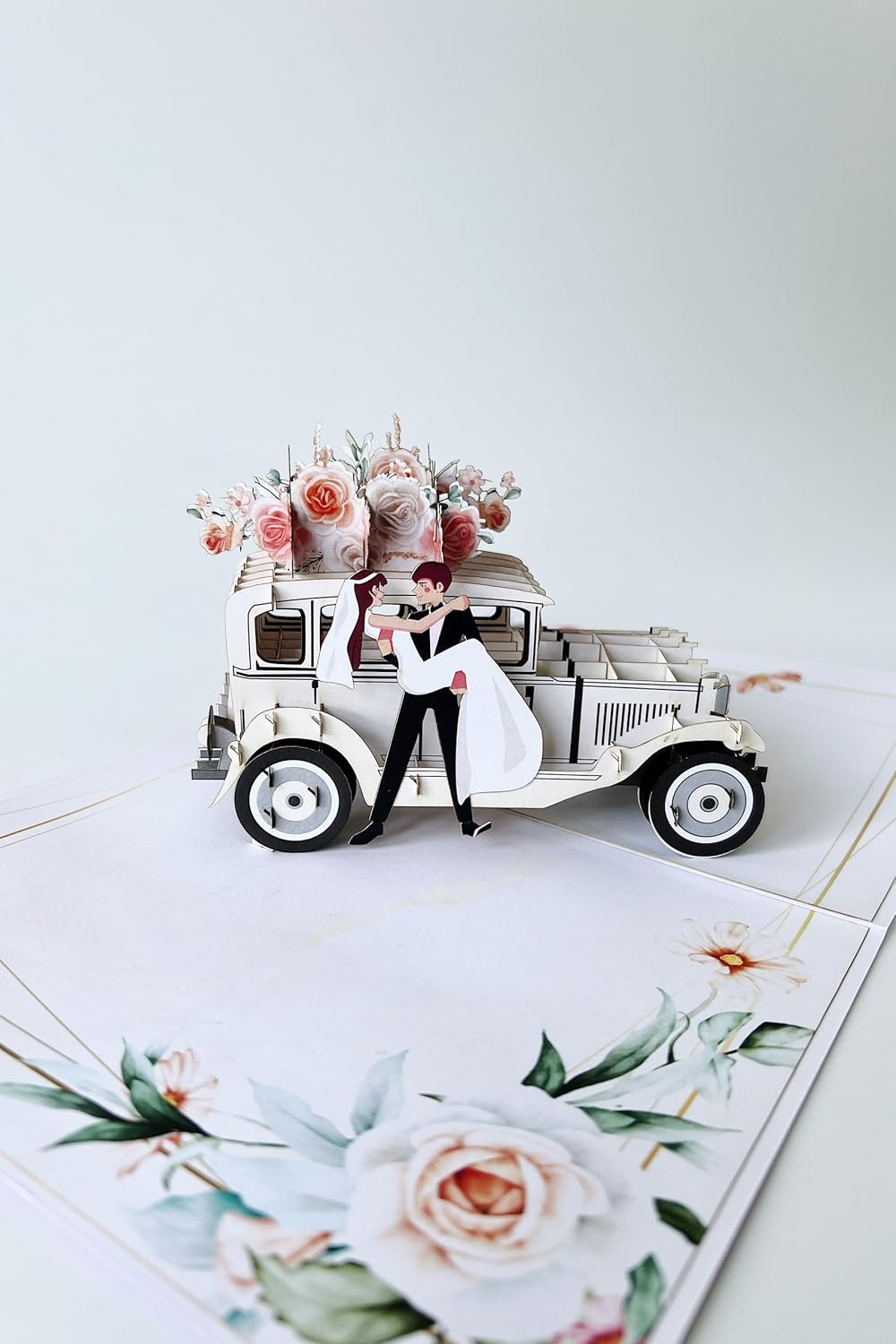 ETA 3D Pop-Up Just Married Card – Handmade Wedding Car Greeting Card with Bride & Groom – Romantic Wedding, Engagement, Anniversary, or Bridal Gift – Includes Envelope, W11 - Image 3