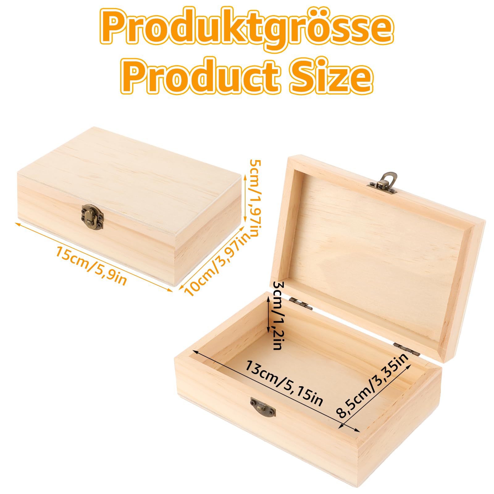 10 sztuk drewnianych skrzynek z pokrywką, 15 x 10 x 5 cm, małe drewniane pudełko z pokrywką, drewniane pudełko z zawiasami i zamkiem, małe drewniane skrzynie na skarby, małe do malowania