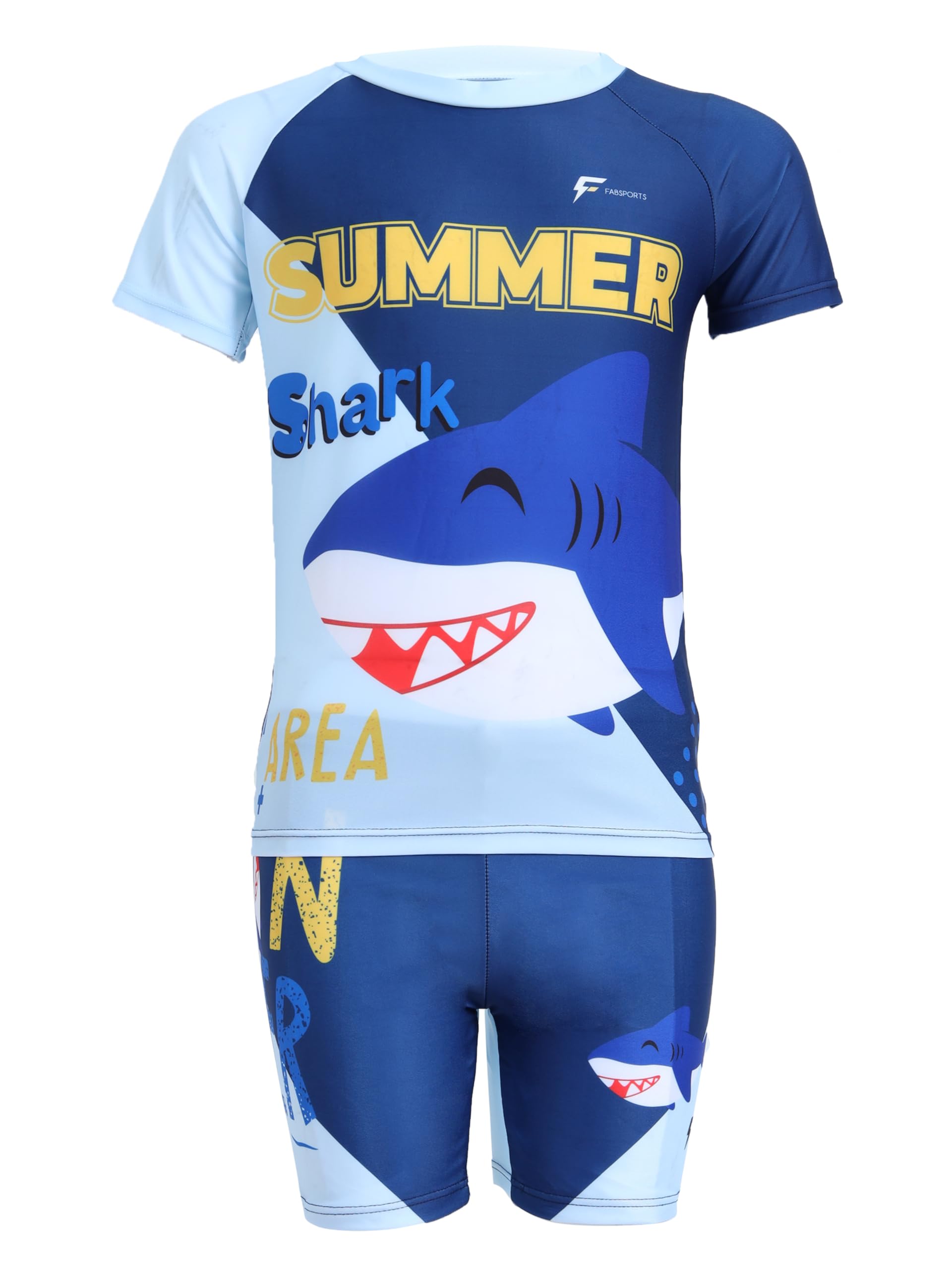FABSPORTS Kids Two-Piece Swimwear Set – Printed Short-Sleeve Rash Guard Top & Swim Shorts for Boys & Girls, Comfortable Bathing Suit for Ages 2-12 Years-image-1