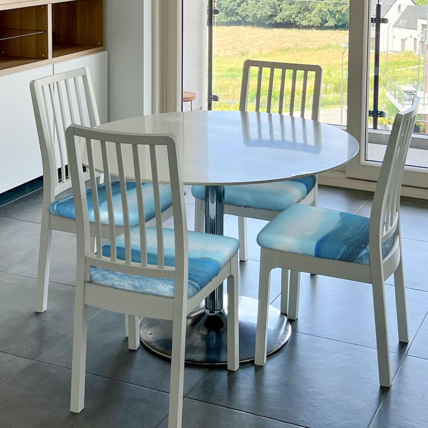 The Sea Print Square Cushion Covers 6 Pcs Set Elastic Non-Slip Seat Cushion Slipcovers Pet Furniture Protectors for Chair, Sofa